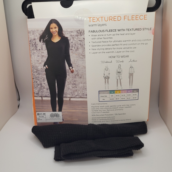 Cuddl Duds Textured Fleece Leggings in Black NWT - Picture 4 of 5